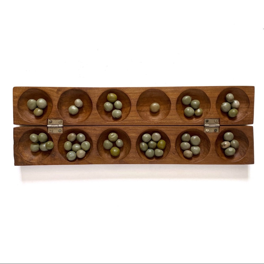 Vintage Mancala Game Handmade Wooden Board Games Strategy Game Carved Wood